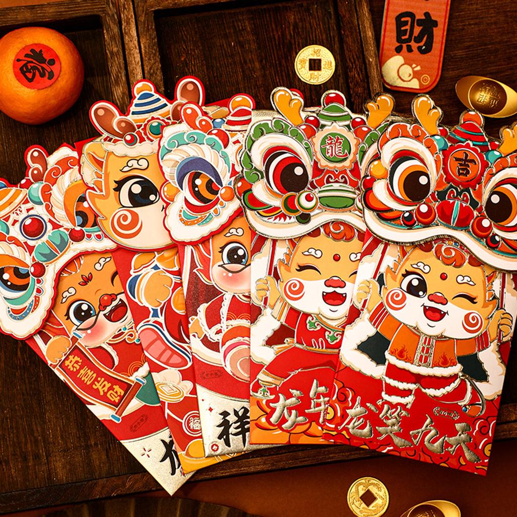 4 Pcs Lucky Money Bag 2024 Spring Festival Cartoon Red Envelopes Red Packets Lunar Year Decoration Gift For Children Teeangers