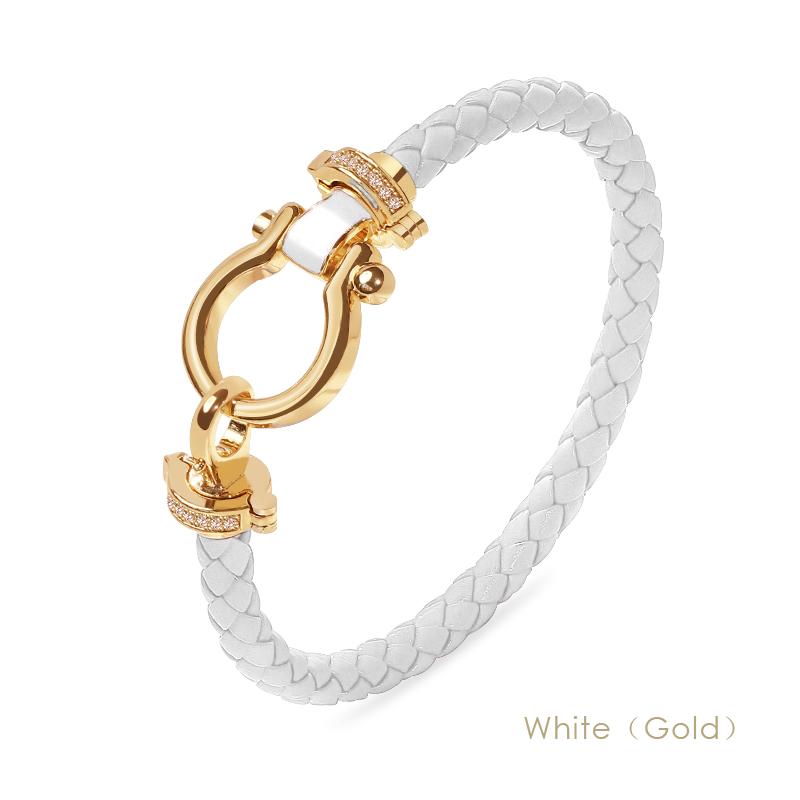 MOONLIGHT Women's Classic Horseshoe Shape Bracelet Genuine Braided Leather Bracelet Female Jewelry Present 11 Colors