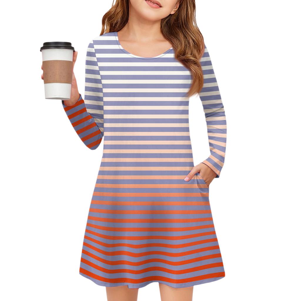 Girls' Long Sleeve Dress - Color Pocket Dress