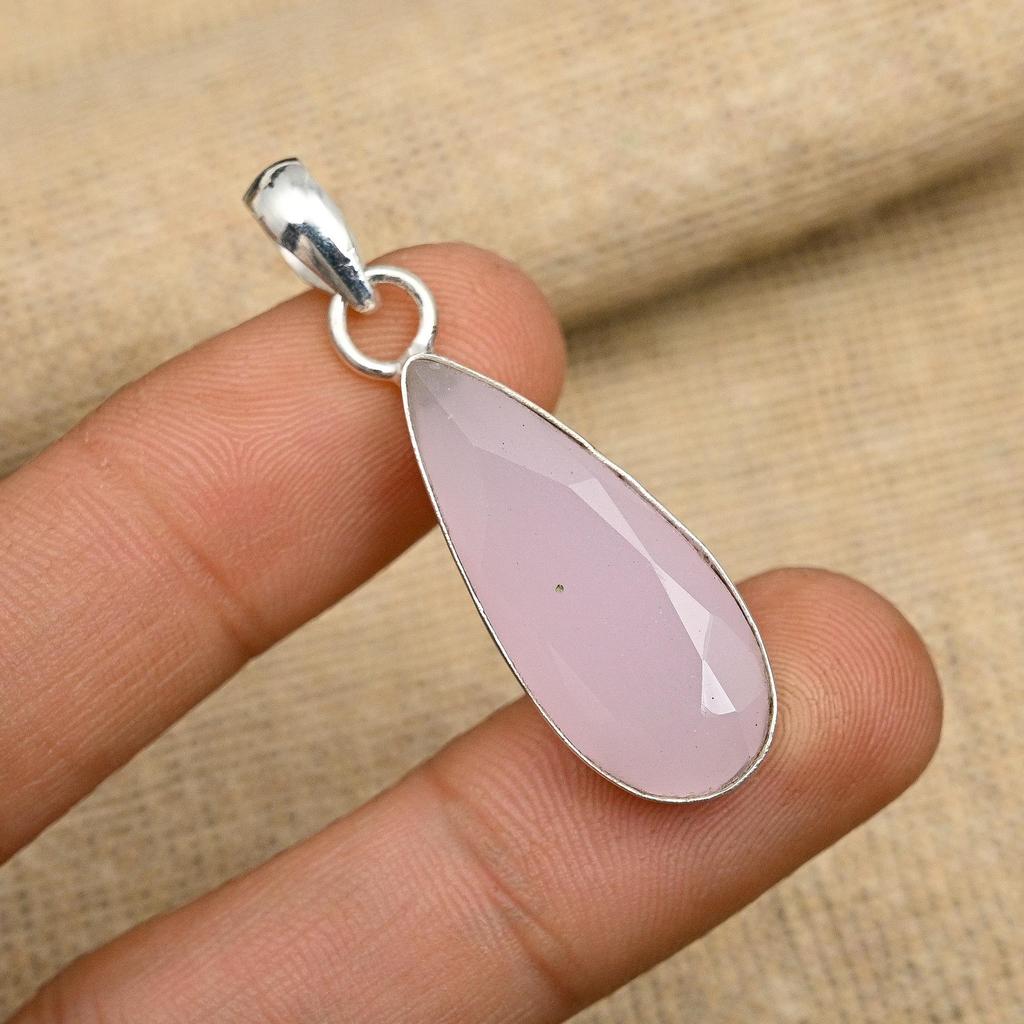 Gorgeous Pink Chalcedony Gemstone Handmade 925 Sterling Silver Jewelry Pendant For Her