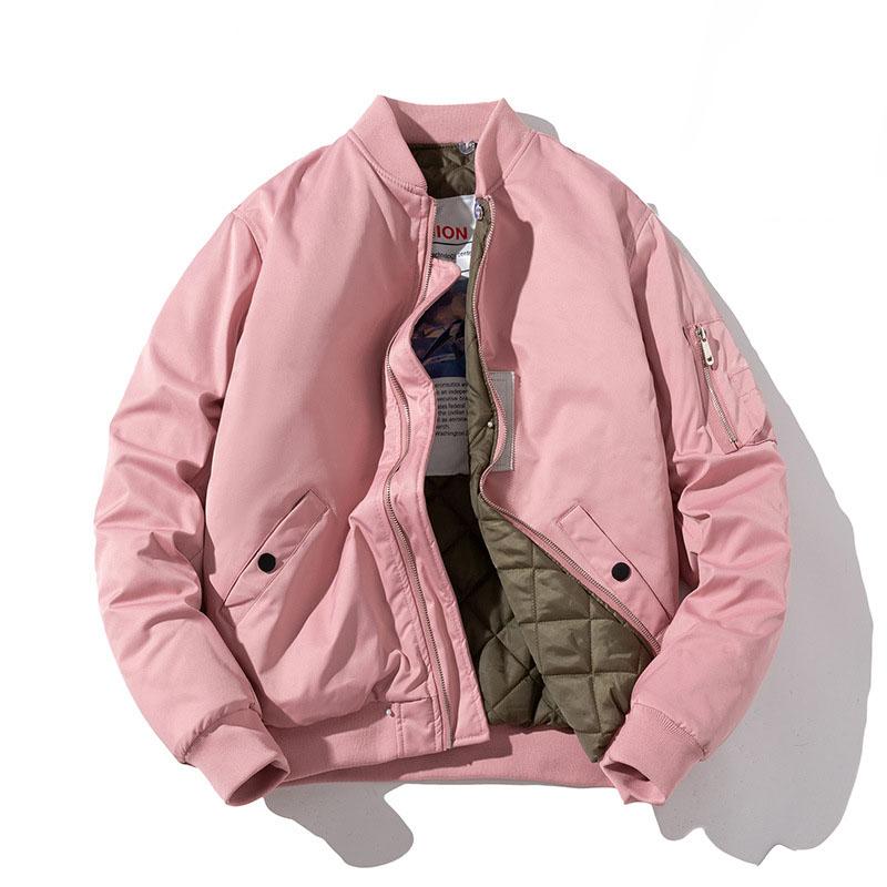 Men Jacket Women Solid Autumn Winter Jacket Fashion Vintage Hooded Baseball Coat Casual Windbreak Red Pink