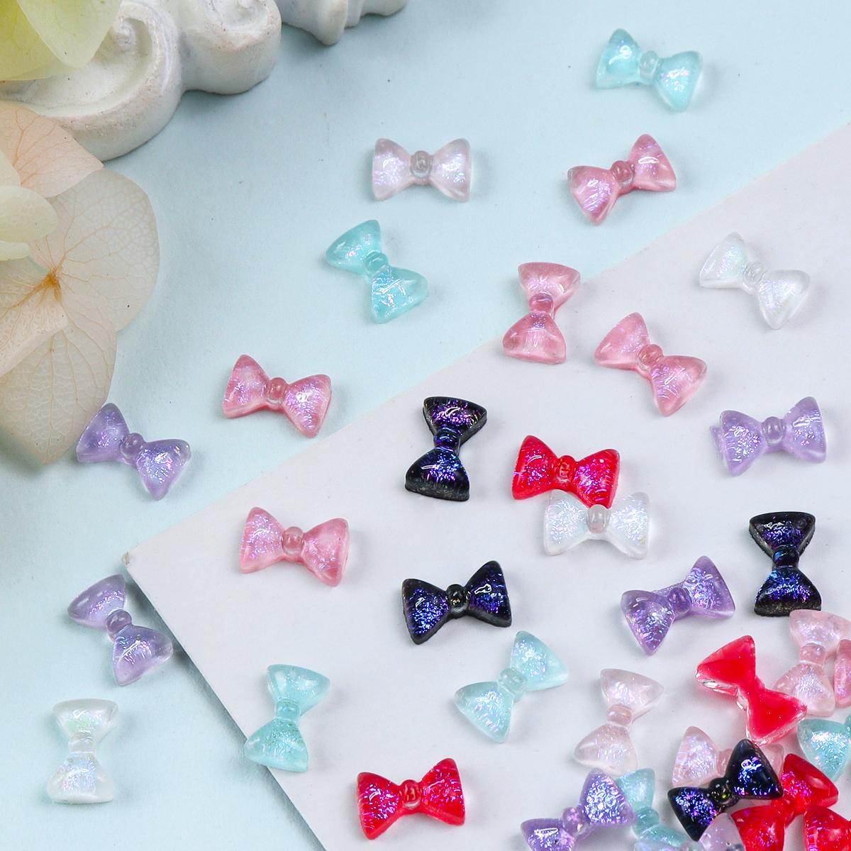 

50 шт. Каваи Голографический эффект Бабочка Украшение для ногтей Y2K Мини Желейный бантик Шармы для нейл-арта Смола Материалы для ногтей для женщин и девочек Декоративные элементы