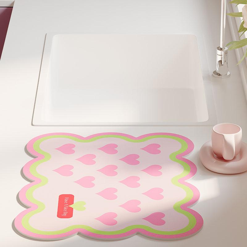 Cute INS Style Coffee Countertop Drain Pad Quick-drying Kitchen Absorbent Dish Drying Mat Non-slip Dinnerware Tableware Placemat