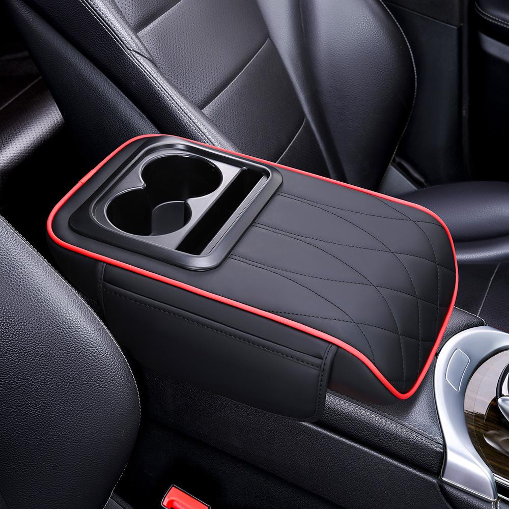 PU Leather Portable Center Console Armrest Cushion with Cup Holder Car Armrest Pillow Multifunctional Height Increasing