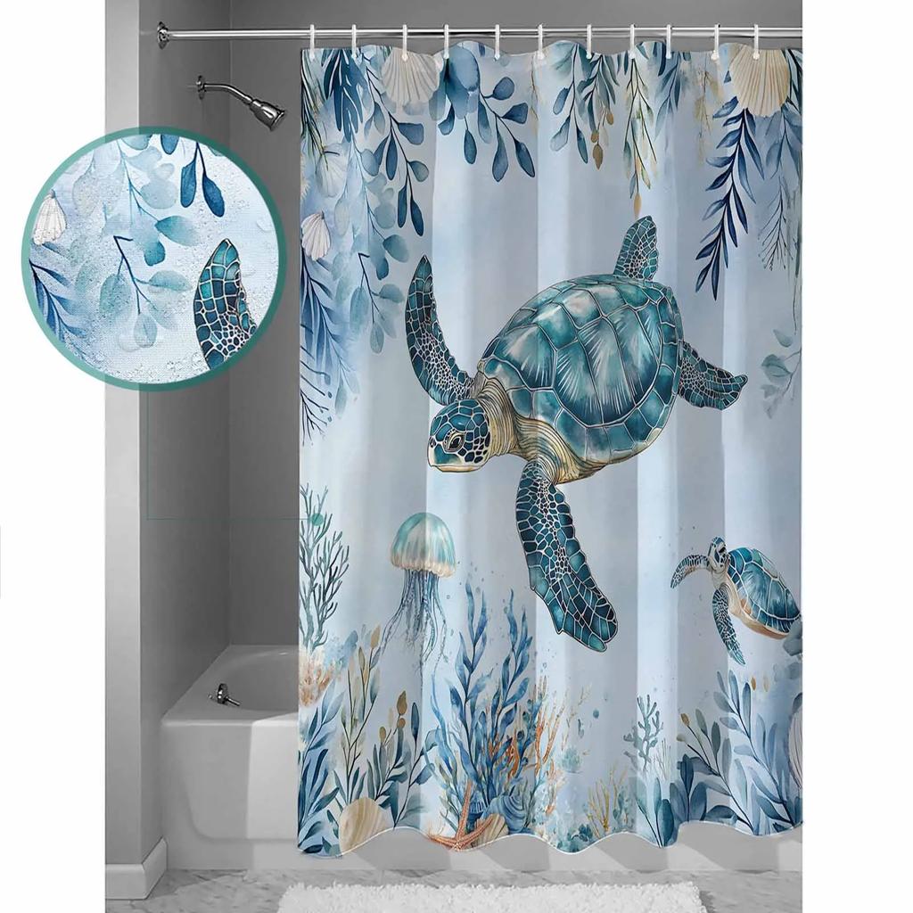 Summer Turtle Marine Life Shower Curtains Waterproof Bath Curtains Home Decor Modern Luxury Bathroom Curtain