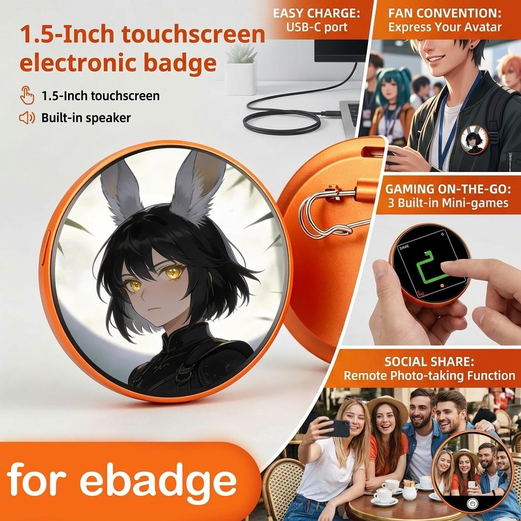 For Ebadge Electronic Bar Hanging Piece Picture Video Super Long Endurance Bluetooth Transmission Anime Animation Badge
