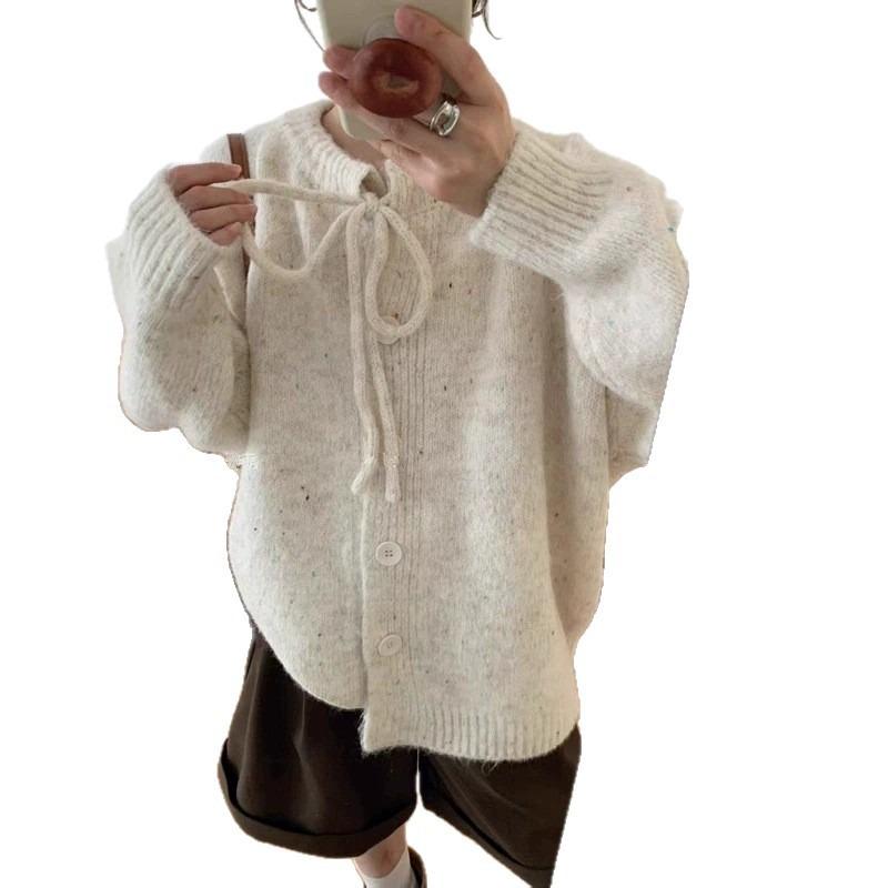Gentle wind crew neck knitted cardigan autumn and winter new loose casual versatile and thin lazy wind sweater jacket