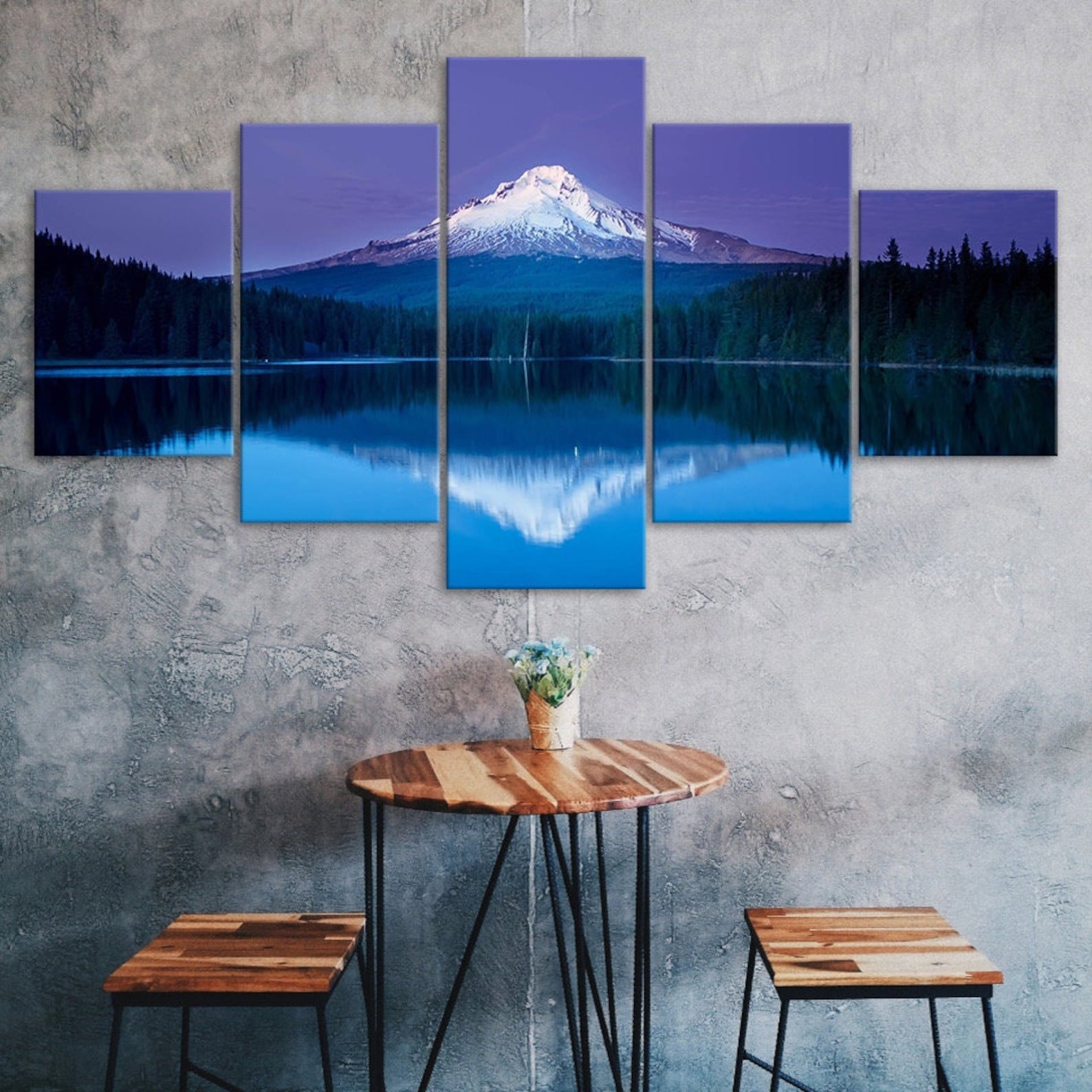 

Blue Lake Mountain Reflection Beautiful Landscape 5 Piece Canvas Wall Art Multi Panel Print Modern Poster Home Decor Gift For Him For Her 20X35 20X45 20X55CM