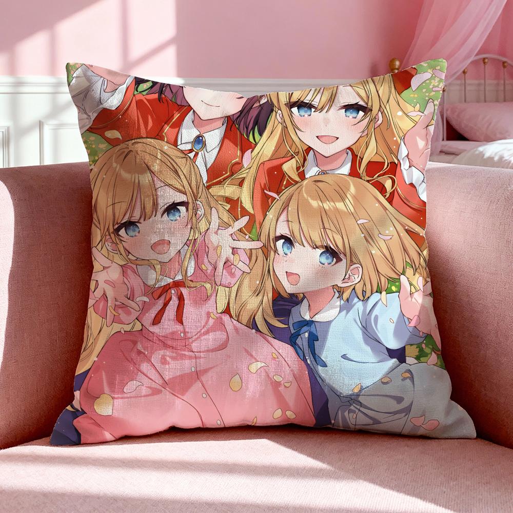 Anime W-Watashi no Oshi wa Akuyaku Reijou Cushion Cover Breathable Linen Summer Odorless Eco-Friendly Invisible Zipper Washable
