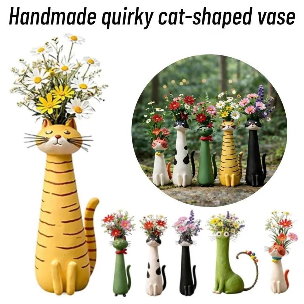 Handcrafted Cat Shaped Flower Planter Quirky Resin Cat Flower Holder  Garden Decor