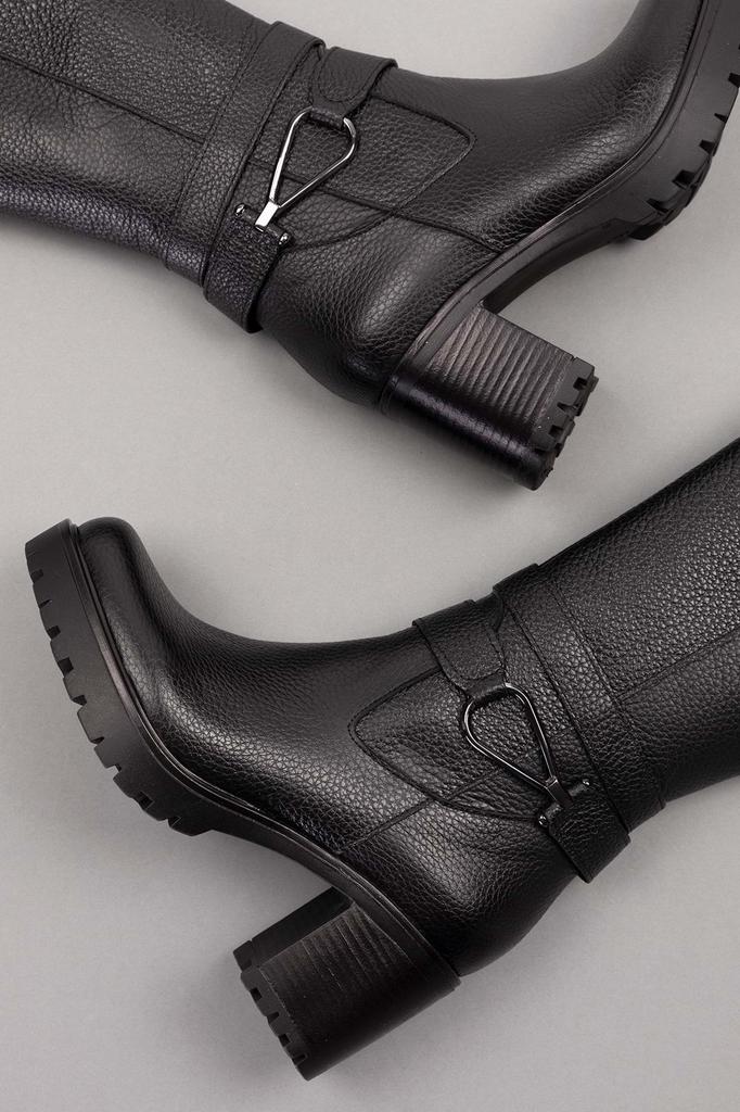 Damen-Stiefel, moderne, stilvolle Mode, Stiefel aus echtem Leder, mittelhoher Absatz, Ell-Schwarz