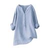 Women's Solid Color Long Sleeve Shirt with Stand Up Collar Casual Loose Blouse Button Down Tops