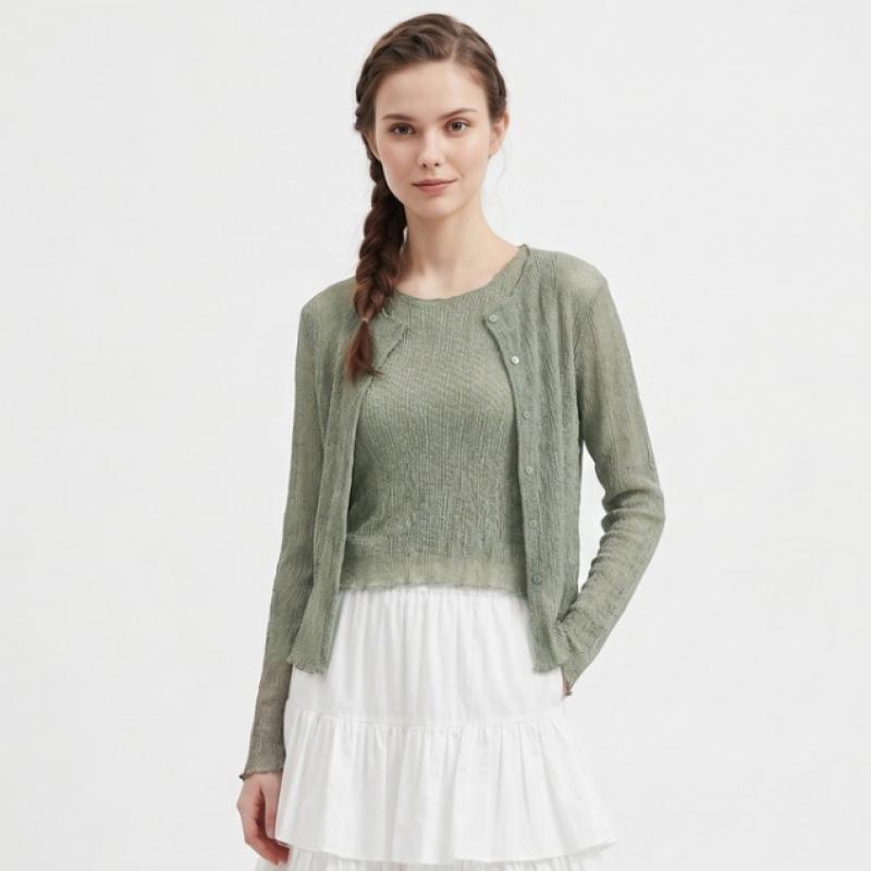 Shop   Women S Rnd Neck Stretch Tank lS Cardigan Twin Set Beige Siu wSet260039