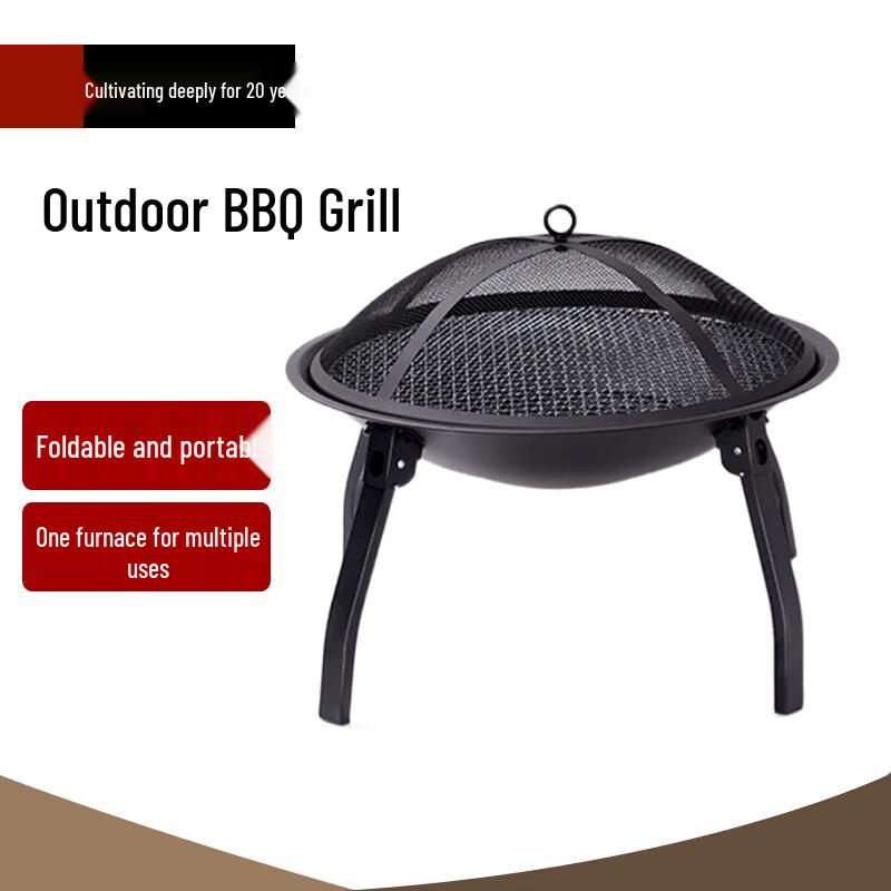 Foldable Outdoor Fire Pit & BBQ Grill with Mesh Cover