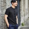 2025 Men's Slim Fit Chinese Style Short Sleeve Shirt with Frog Button and Stand Collar