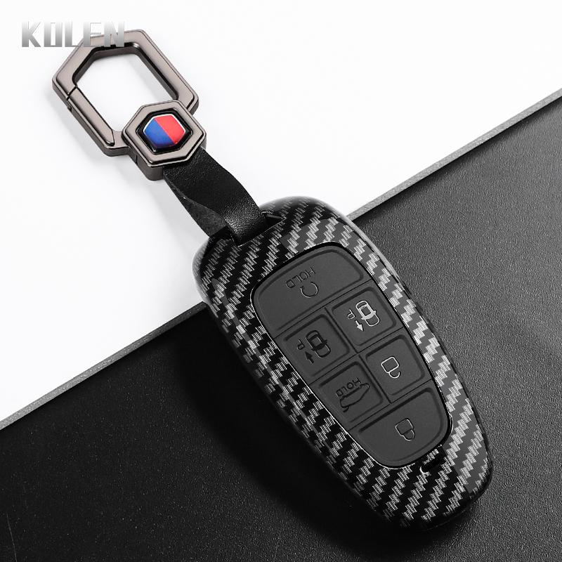 Abs Carbon Fiber Style Car Key Case Cover For Hyundai Santa Fe Tucson Nexo Nx4 Atos Prime Solaris Protected Fob Accessories