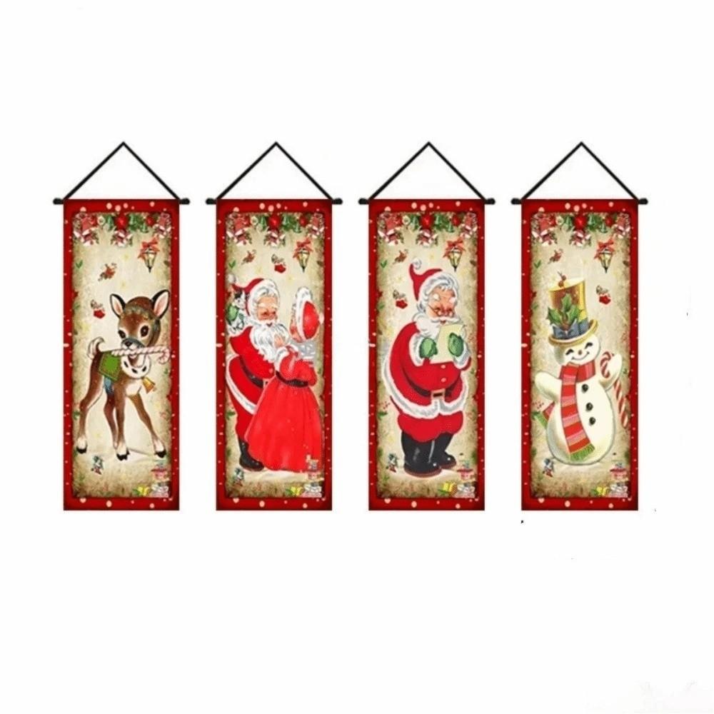 4pcs 2D Flat Christmas Flag Banners Snowman Xmas Decoration Indoor Decoration