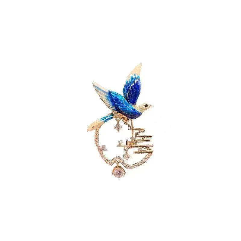 Elegant Chinese Swallow Brooch: Rhinestone Luxury Corsage Pin