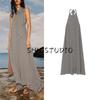 Summer New Product Women's Clothes Bowknot Decoration Elegant Stripes Hanging Collar Open Back Long A- Line Dress 3828717