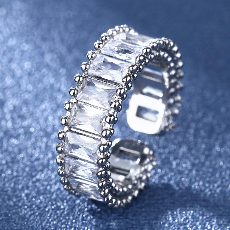 

New Open Ring Rainbow Multicolor Cubic Zircon Trendy Silver Beaded Edge Design for Women s Fashion Party Wedding resizable
