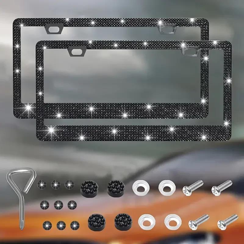 NEW Bling Crystal Car License Plate Frame Women Rhinestone License Plate Frame Cover Holder Car Accessories with Screw 31*16cm License Plate Covers
