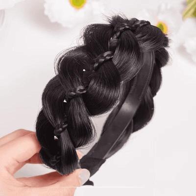 Women's Fishbone Braid Headband Wig - New Style Twist Braid Hair with High Skull Gourd Design Hair Accessories