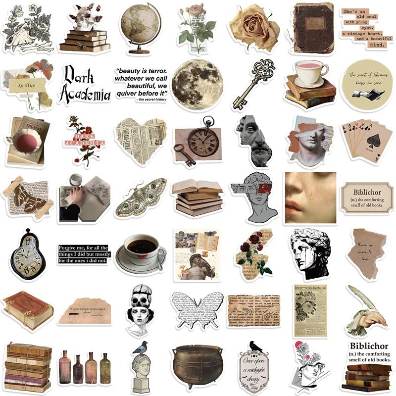 10/30/50PCS Vintage Dark Collage PVC Sticky Sticker Aesthetic Stationery DIY Decoration Scrapbooking School Supplies