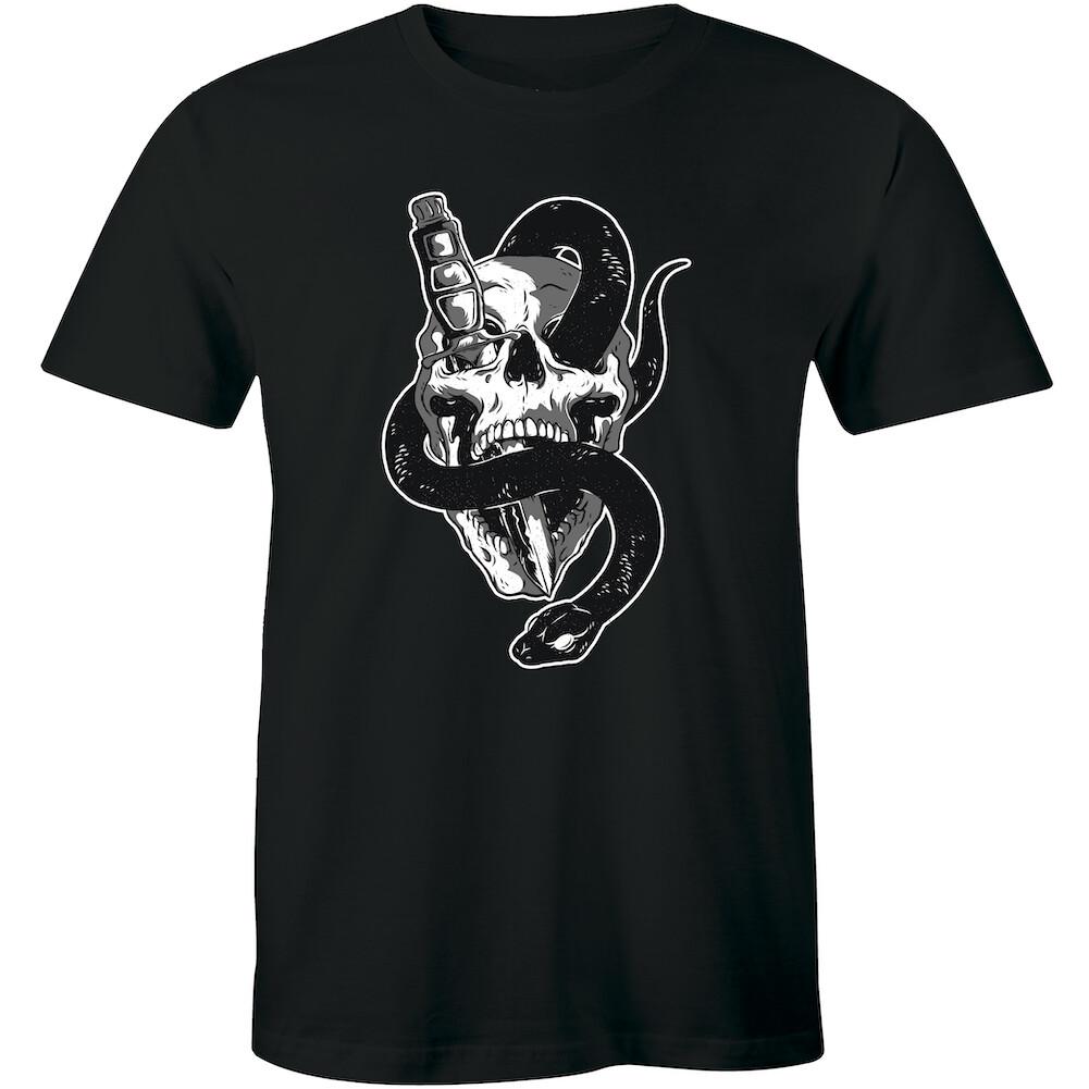 Cool Skull Head With Knife & Snake Crew Neck Men s Premium T-shirt S
