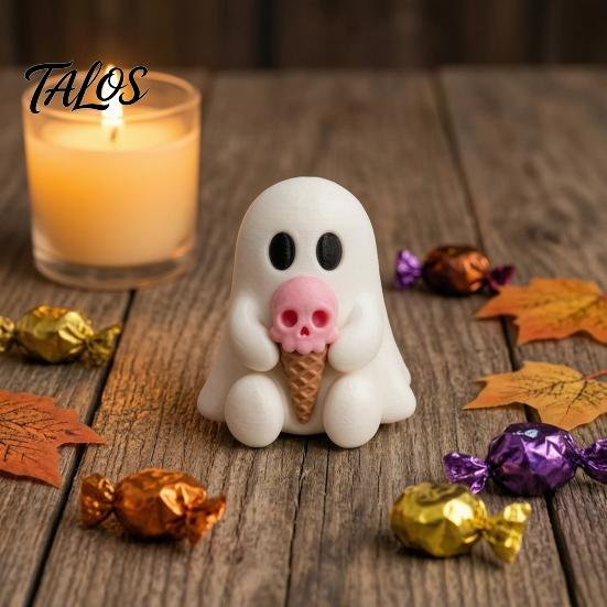 Niche Home Decor for Halloween Ice Cream Ghost Resin Figurine, Cute Spooky Desk Artistic Craft Gift Home, Soft Summer Ornament, Festive Friends Unique