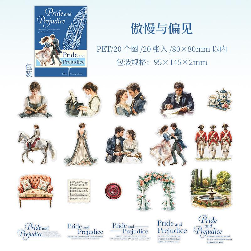 20pcs/1lot kawaii Stationery Sticker Literary Stories junk journal Decorative Scrapbooking DIY Craft Sticker