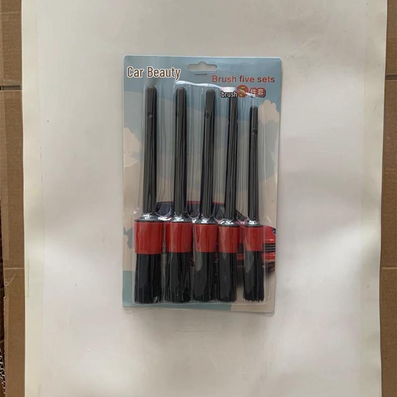 Soft Bristle Detail Brush Set - 5-Piece Car & Motorcycle Cleaning Tool Kit