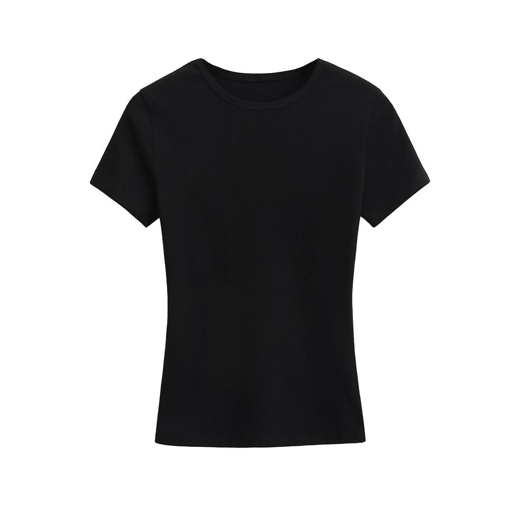 Women's Spicy Crew Neck Solid Color Slim Fit T-Shirt - Summer 2025 Collection