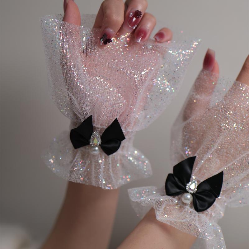 Nagel Fotoutrustning Kort Båge Nät Handled Falska Ärmar Brud Dekorativ Falsk Manschett Tyll Artikel Nageldekoration Ta Bild Bakgrund