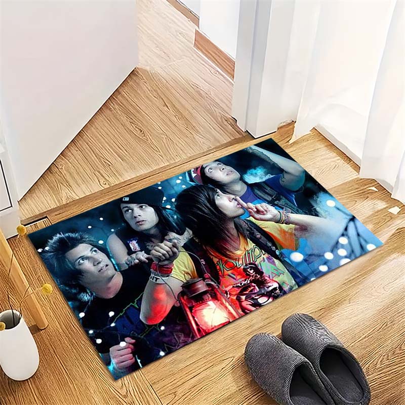Rock Band Night Scene Group Photo Print Area Rug Music Fan Non‑Slip Rectangular Floor Mat Punk Art Home Decor Rug for Gaming Room Living Bedroom