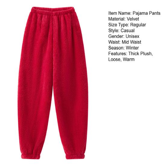 Zimové pyžamové kalhoty Hrubé plyšové Elastický pas Volné Udržují teplo Design obepínající nohy Unisex Domácí oblečení