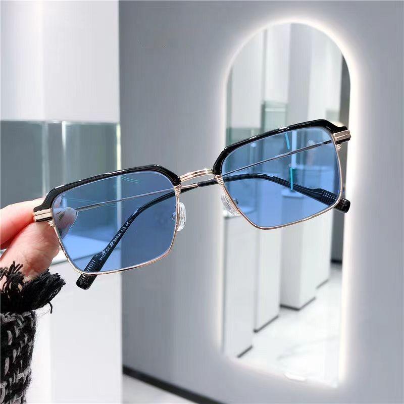 Photosensitive Trend Flat Mirror Ruffian Handsome Half Frame Color-Changing Glasses High Definition Anti-Blue Light Sven Can Be Matched With Degree
