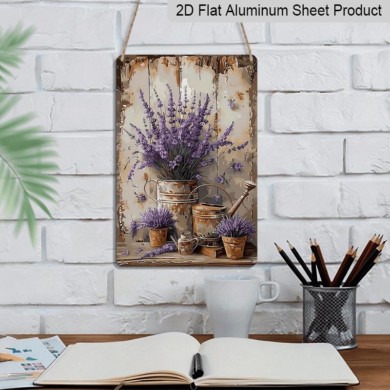 2D Flat, 1pc, Lavender Vintage Metal Sign, Aluminium Hanging Painting, Plaque Decorative Wall Art, Indoor/Outdoor Decor