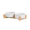 A Ceramic Pet Bowl with a Wooden Base Without Spillage Function  Suitable for Dogs and Cats  Double Layer Pet Ceramic Bowl