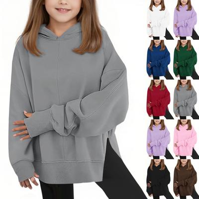 Moletom Oversized com Capuz para Meninas Casual Manga Longa Ombro Caído
