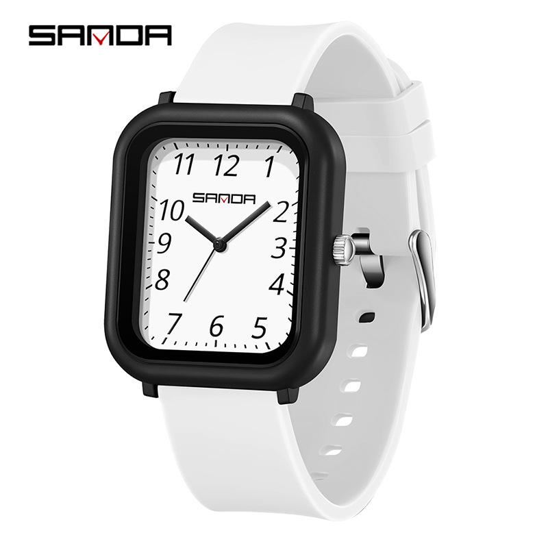 SANDA 50M Waterproof Square Quartz Watch with Quick Release Strap for Students and Civil Servants.
