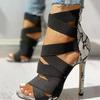 2025 Summer European and American New Ultra-high Thin Heel Pointed Fish Mouth Elastic Band Sexy Fashion Sandals