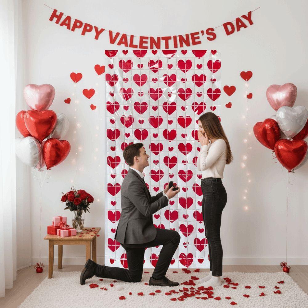 Heart Pattern Love Rain Curtain Foldable Hanging Valentine's Day Party Backdrop Widely Application Easy To Install