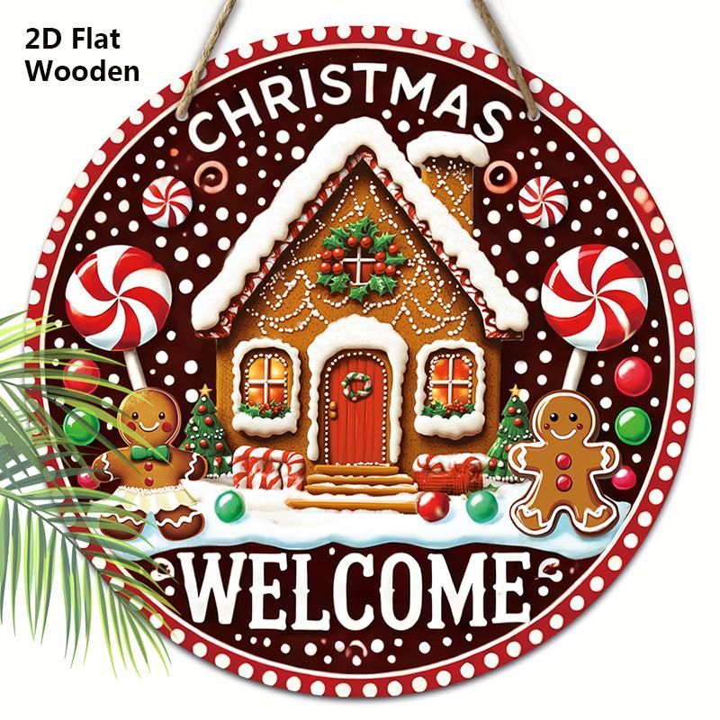Wooden Christmas Sign with Gingerbread Man Pattern - Navidad Welcome Sign for Front Door Wall Hanging Decor - Ideal Christmas Ornament