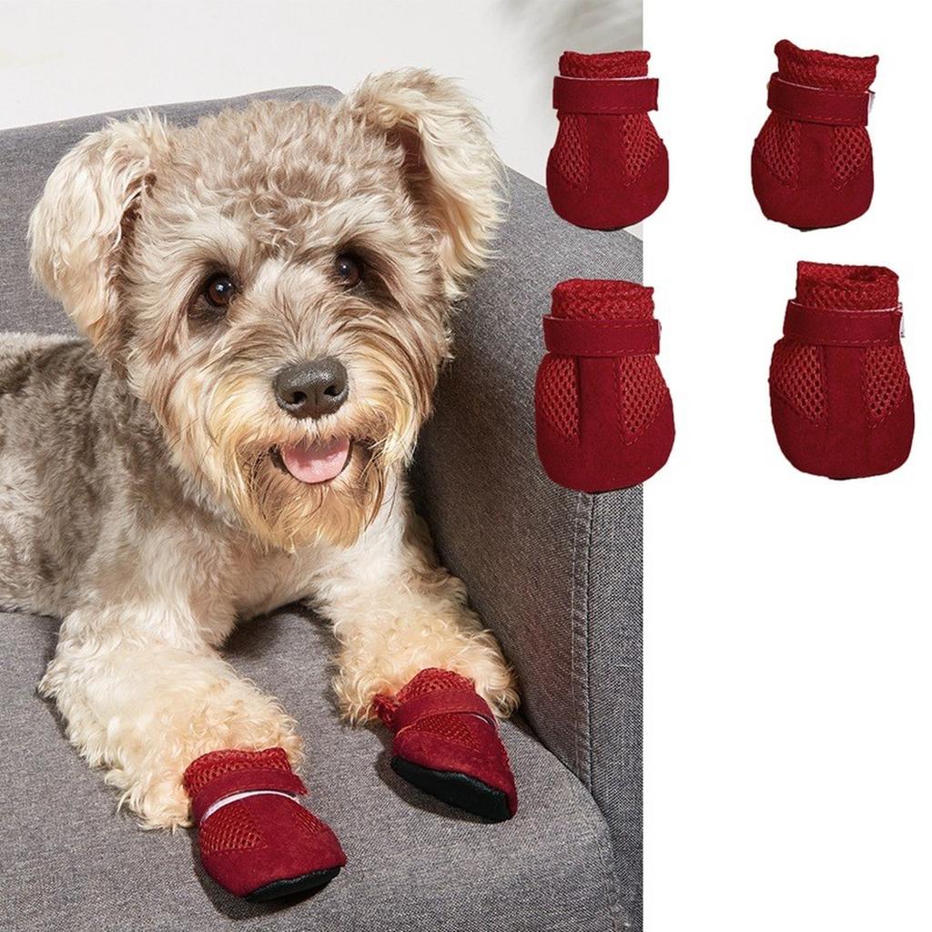 Hundeschuhe Mesh Atmungsaktiv Weiche Sohle Schuhe Für Hunde Bichon Teddy Haustierschuhe Hundestiefel (Packung mit 4)