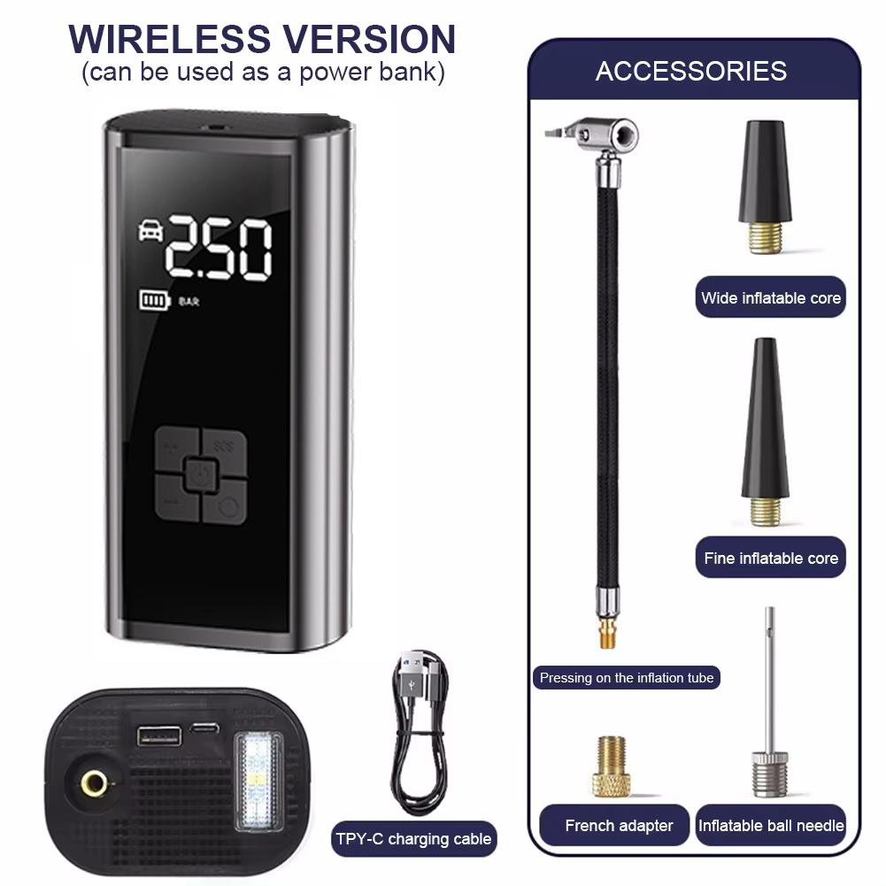 

Ручной воздушный компрессор 120 Вт, беспроводной/проводной надувной насос, портативный воздушный насос, цифровой насос для накачивания шин для автомобилей, велосипедных шариков