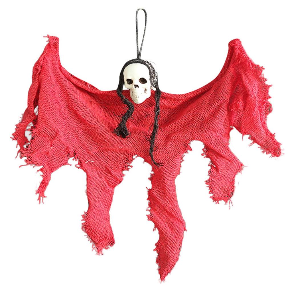 Halloween Hanging Ghost Decoration with Mesh Fabric and Skull Head for Indoor Outdoor Party Haunted House Props
