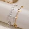 Stainless Steel Lucky Hollow Clover Crystal Zirconia Bracelet Simple And Generous Design Wrist Jewelry For Women's Daily Wear