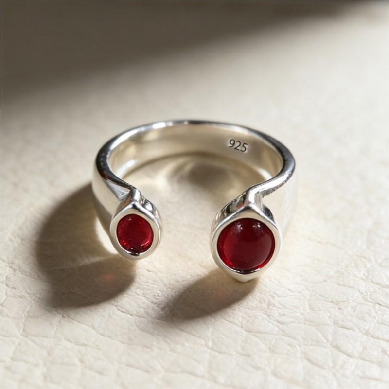925 Silver Rings for Women Couple Minimalist Handmade Red Zirocon Ring Fine Jewelry Gift Prevent Allergy