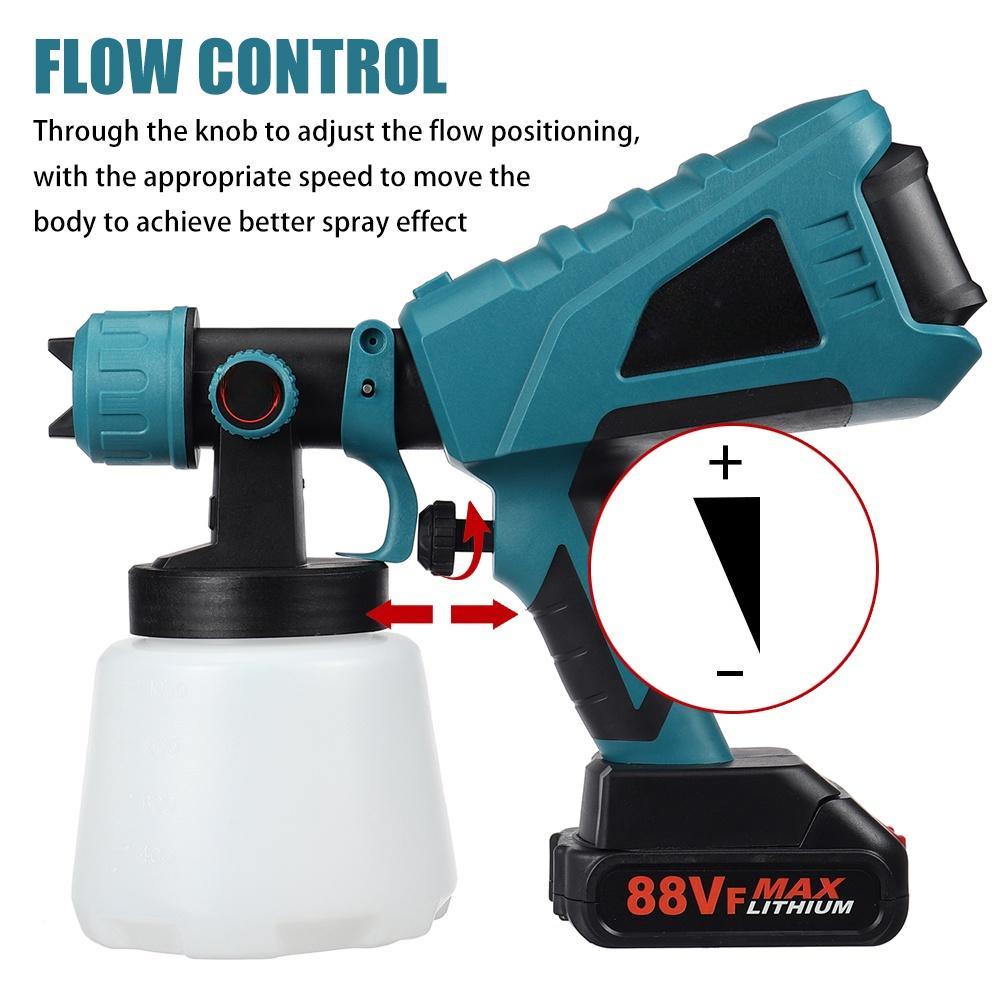 1500W 88VF 3 Nozzle Size 1000ml Electric Spray Gun Flow Control Airbrush For 18V Battery Household Electric Paint Sprayer