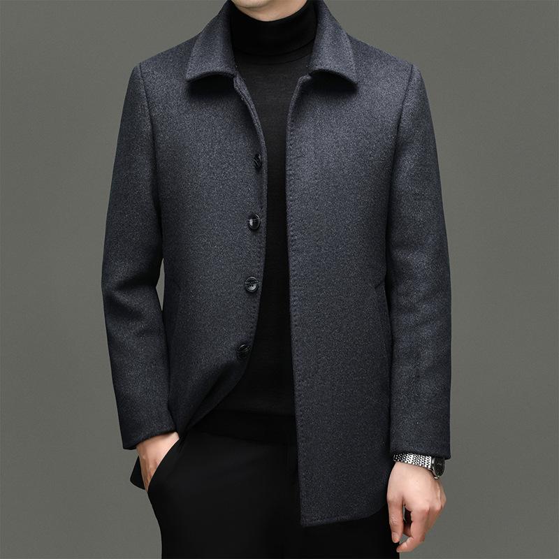 Men's Winter Mid-Length Wool Coat with Detachable Down Liner - Luxury Business Lapel Outerwear